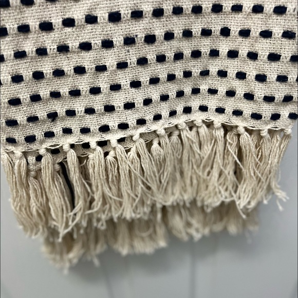 Boho throw! Navy and off white elegant fringed decorative accent. - Picture 6 of 7